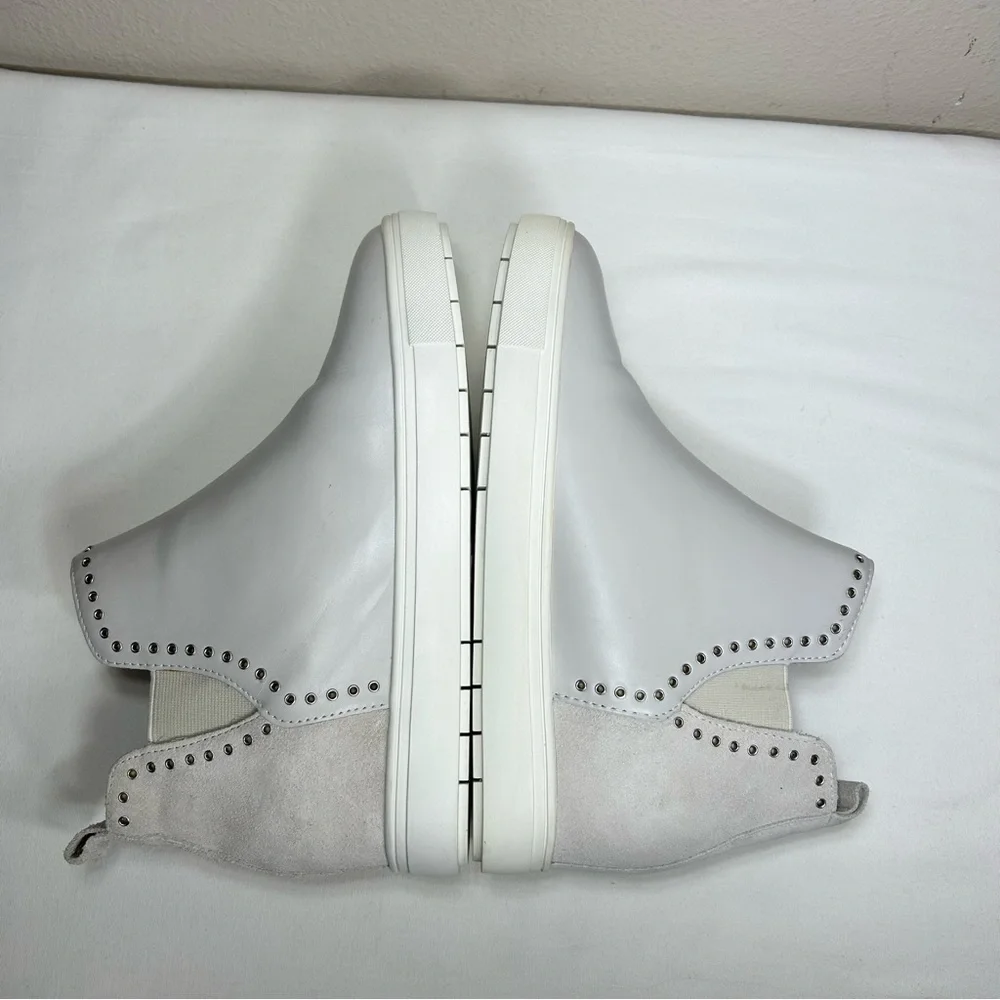 Chelsea & Violet Milo Suede Leather Gray White Eyelet Wedge Slip On Sneakers 8.5